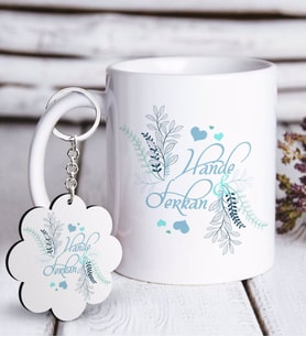 BK Gift Kişiye Özel Sevgililer Günü Beyaz Kupa ve Anahtarlık Hediye Seti-122 (Model 1)