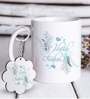 BK Gift Kişiye Özel Sevgililer Günü Beyaz Kupa ve Anahtarlık Hediye Seti-122 (Model 1)