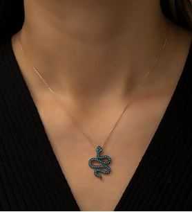 Papatya Silver Yılan Kolye Firuze Taşlı Rose Gold Kaplama 925 Ayar Gümüş