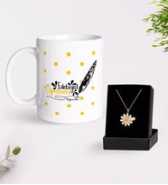 BK Gift Kişiye Özel Edebiyat Öğretmeni Beyaz Kupa ve Papatya Kolye Hediye Seti-2 (Model 1)
