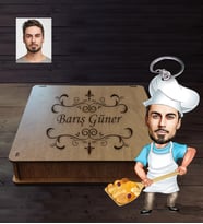 Kişiye Özel Frınıcı Karikatürlü  Ahşap Anahtarlık Kutulu Bay-1