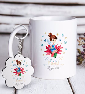 BK Gift Kişiye Özel Evin Perisi Beyaz Kupa ve Anahtarlık Hediye Seti-2 (Model 1)