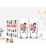 BK Gift Kişiye Özel Renkli Baskılı Sevgililer Karikatürlü İkili Rakı Bardağı ve Rakı Cep Kitabı Hediye Seti-56 (Model 1)