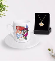 BK Gift Kişiye Özel Resim Öğretmeni Türk Kahvesi Fincanı ve İsimli Papatya Kolye Hediye Seti-2 (Model 1)