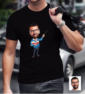 BK Gift Kişiye Özel Bay Öğretmen Karikatürlü Siyah T-Shirt-4