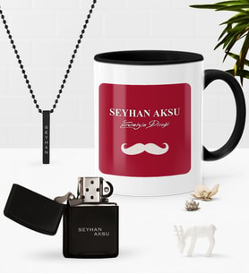 BK Gift Kişiye Özel Evimizin Direği Siyah Kupa Benzinli Çakmak Kolye Seti (Model 1)