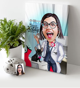 BK Gift Kişiye Özel Bayan Veteriner Hekim Karikatür Kanvas Tablo 30x50cm 1