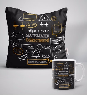 BK Gift Kişiye Özel Matematik Öğretmeni Beyaz Yastık Kupa Seti-10 (Model 1)