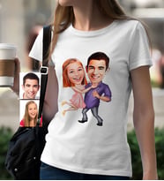BK Gift Kişiye Özel Sevgililer Karikatür Beyaz Bayan Tişört  3