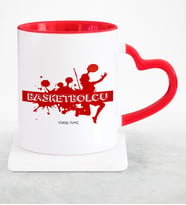 BK Gift Kişiye Özel Mesleki Basketbolcu Kırmızı Kalpli Kupa Bardak  2