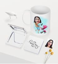 BK Gift Kişiye Özel Ev Hanımı Anne Karikatürlü Beyaz Kupa Ayna Seti - 1 (Model 1)