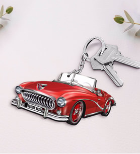BK Gift Kişiye Özel İsimli Retro Otomobil Ahşap Anahtarlık-2 (Beyaz)