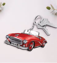 BK Gift Kişiye Özel İsimli Retro Otomobil Ahşap Anahtarlık-2 (Beyaz)