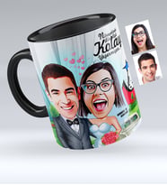 BK Gift Kişiye Özel Evleniyoruz Karikatürlü Siyah Kupa Bardak  1