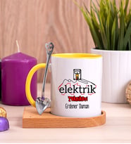 Elektrik Teknikeri Ahşap Altlıklı Sarı Kupa Bardak