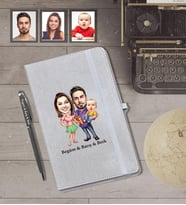 Kişiye Özel Aile Karikatürlü Gri Defter Kalem Hediye Seti   Mod-4
