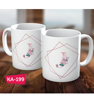J Harf Pink Rose Baskılı Hediyelik Kahve Kupa Bardak