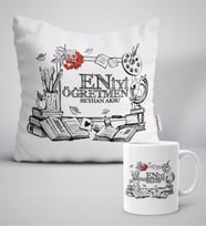 BK Gift Kişiye Özel En İyi Öğretmen Beyaz Yastık Kupa Seti-8 (Model 1)