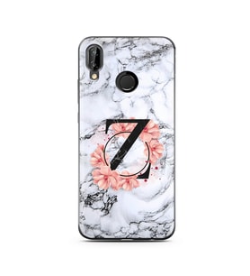 Mermer Çiçekli Harf Tasarım Süper Şeffaf Silikon Telefon Kılıfı Huawei P20 Lite 