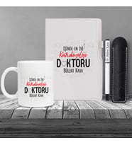 Kişiye Özel Doktor Seti Beyaz Defter & Beyaz Roler Kalem ve Kupa Seti