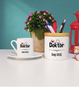 Doktor Hediye Türk Kahvesi Fincanı ve Kalemlik Hediye Seti