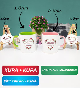 İkili Yeşil Pembe Sevgiliye Sevgililer Günü Hediyesi 13 Kupa Bardak Anahtarlık