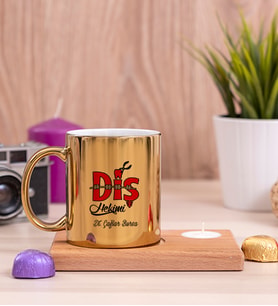 Diş Hekimi Ahşap Altlıklı Mumlu Gold Kupa Bardak