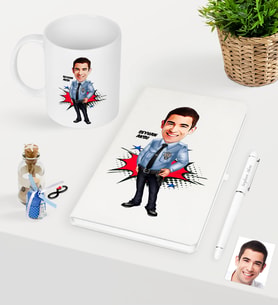 BK Gift Kişiye Özel Bay Polis Karikatürlü Beyaz Defter Kalem Kupa Seti - 1 (Model 1)