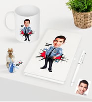 BK Gift Kişiye Özel Bay Polis Karikatürlü Beyaz Defter Kalem Kupa Seti - 1 (Model 1)