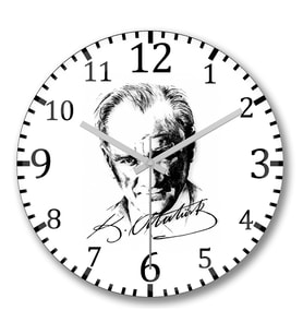 Atatürk İmzalı Duvar Saati Bombeli Gercek Cam