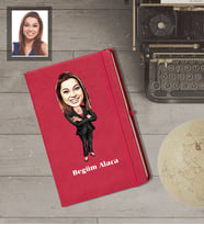 Kişiye Özel Öğretmen Karikatürlü   Kırmızı Defter Bayan-6