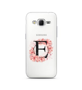 Pembe Çiçekli Harf Tasarım Süper Şeffaf Silikon Telefon Kılıfı Samsung Core Prim