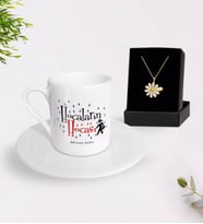 BK Gift Kişiye Özel Hocaların Hocası Türk Kahvesi Fincanı ve İsimli Papatya Kolye Hediye Seti-2 (Model 1)