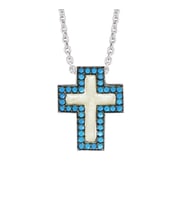 Gümüş Turkuaz Renk Taşlı Cross Kolye