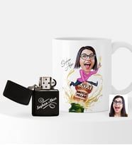 BK Gift Kişiye Özel Yılbaşı Temalı Bayan Karikatürlü Çakmak ve Kupa Seti - 6