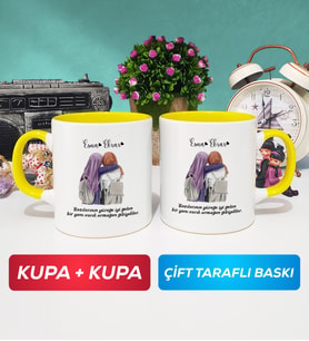 İkili Arkadaşa Hediye Yan Yana Kupa Bardak Sarı
