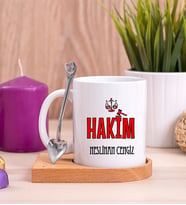 Hakim Ahşap Altlıklı Beyaz Kupa Bardak