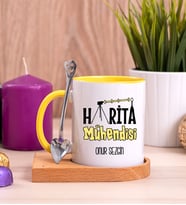 Harita Mühendisi Ahşap Altlıklı Sarı Kupa Bardak