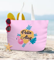 BK Gift Kişiye Özel İsimli Pudra Pembe Fermuarlı Plaj Çantası-5