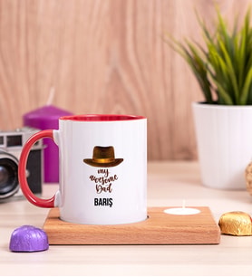 Awesome Dad Babaya Hediye Ahşap Altlıklı Mumlu Kırmızı Kupa Bardak