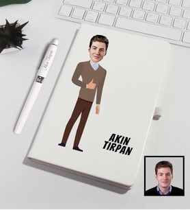 Kişiye Özel Karikatürize Defter Kalem Seti Beyaz 91334
