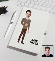 Kişiye Özel Karikatürize Defter Kalem Seti Beyaz 91334