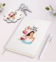 BK Gift Kişiye Özel Fotoğraflı Doğum Günü Beyaz Defter Kalem ve Anahtarlık Hediye Seti-5 (Model 1)