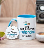 Gemi İnşaatı Mühendisi Mavi Kupa Bardak Ve Anahtarlık Set