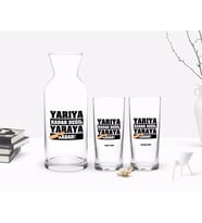 BK Gift Kişiye Özel Renkli Baskılı Yarıya Kadar Değil Yaraya Kadar Tasarımlı İkili Rakı Bardağı ve Karaf Hediye Seti-2 (Model 1)