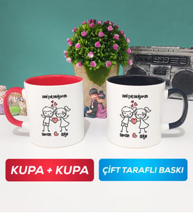 İkili Kişiye Özel Sevgililer Günü Hediyesi Kupa Bardak Kırmızı Siyah