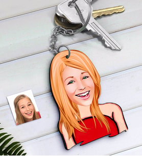 BK Gift Kişiye Özel Bayan Karikatürlü Ahşap Anahtarlık-33 (Beyaz)