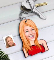 BK Gift Kişiye Özel Bayan Karikatürlü Ahşap Anahtarlık-33 (Beyaz)