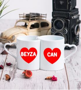 İsim Yazılı Kırmızı Kalpli İkili Sevgili Kupası