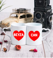 İsim Yazılı Kırmızı Kalpli İkili Sevgili Kupası
